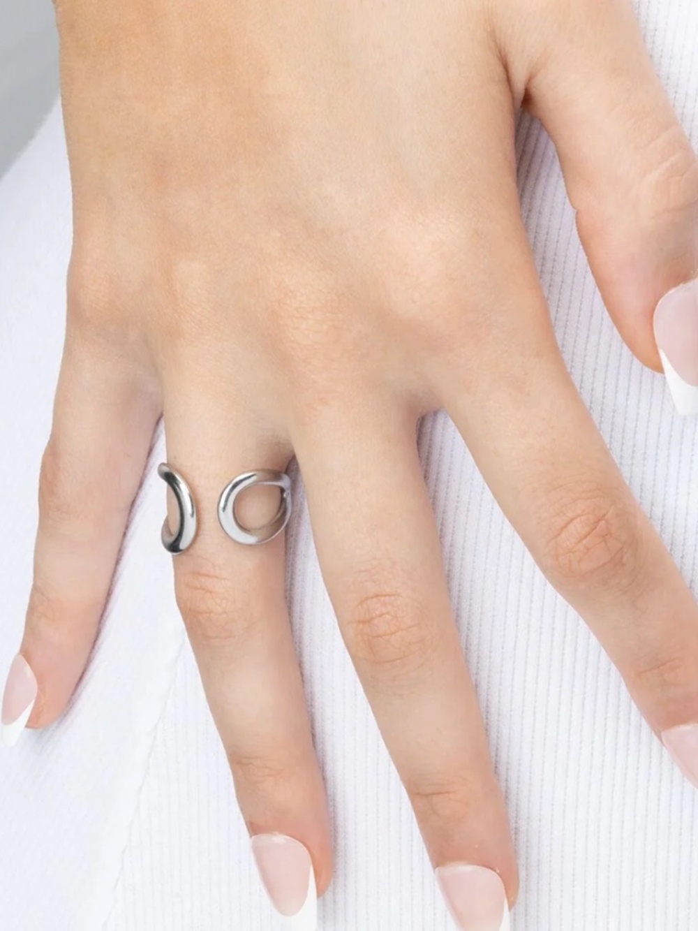 18K Gold PVD Stainless Steel Crescent Cuff Adjustable Ring